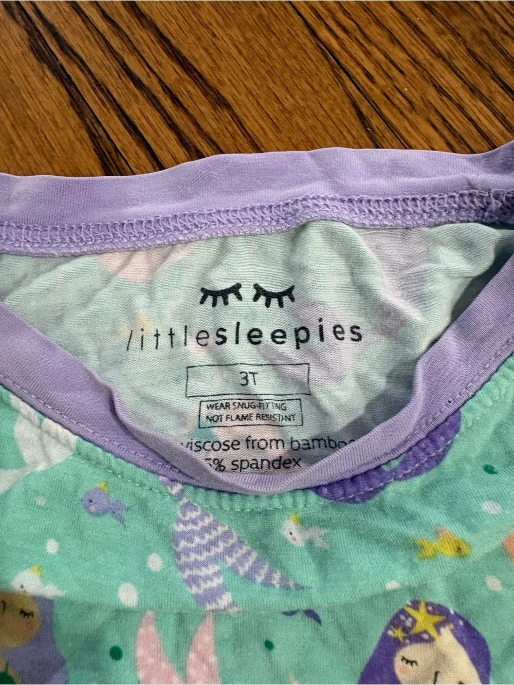 Little Sleepies 3T Pajama Top Mermaid Long Sleeve Mint Purple Bamboo